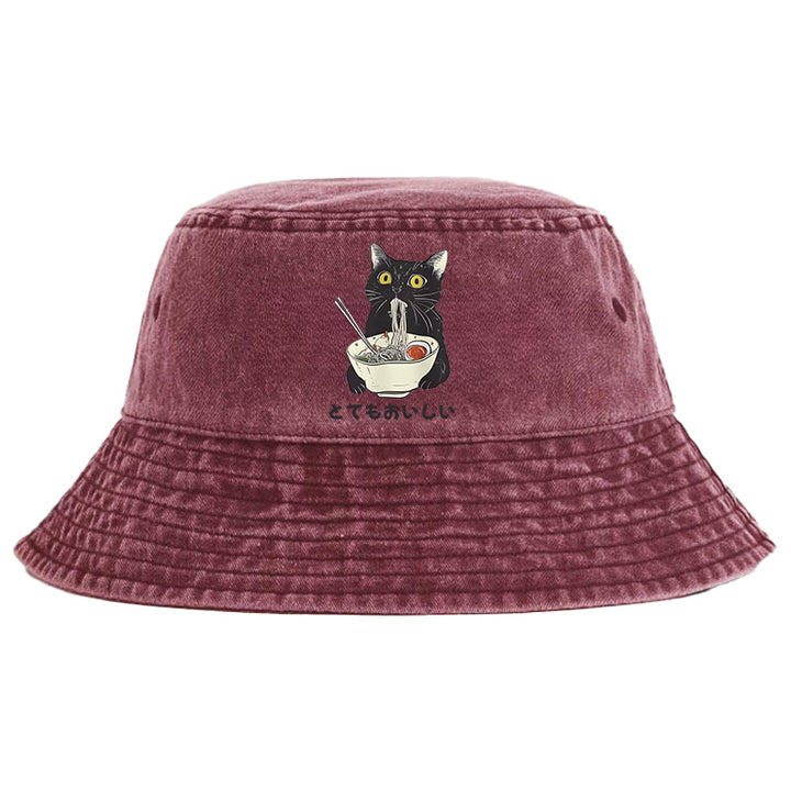 Cats Eat Ramen Noodles Washed Bucket Hat