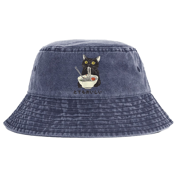 Cats Eat Ramen Noodles Washed Bucket Hat