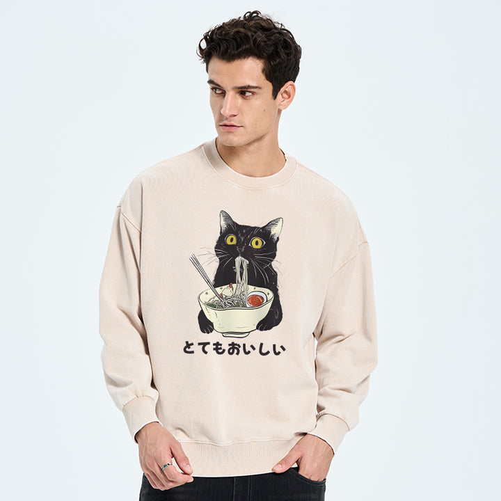 Cats Eat Ramen Noodles Washed Sweatshirt