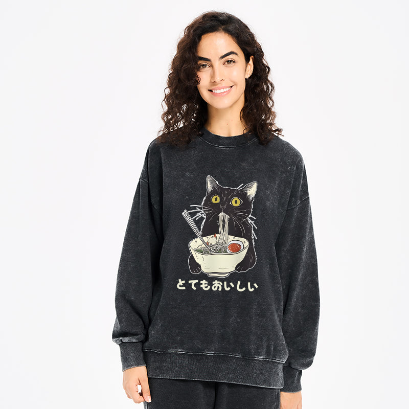 Cats Eat Ramen Noodles Washed Sweatshirt