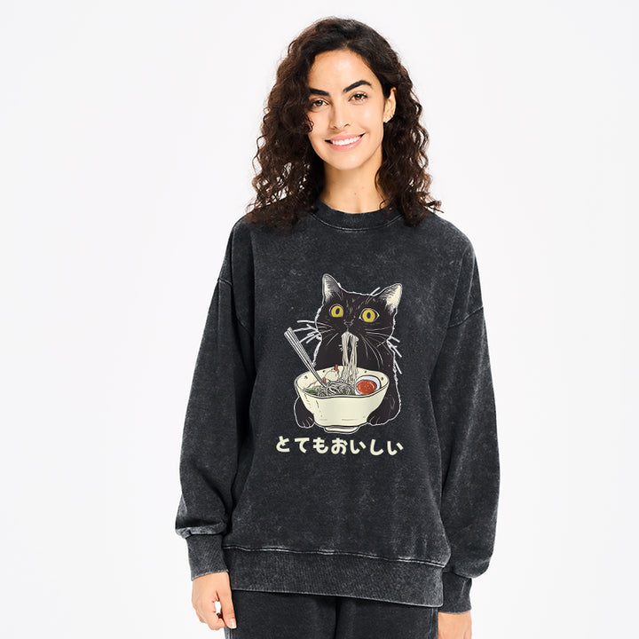 Cats Eat Ramen Noodles Washed Sweatshirt
