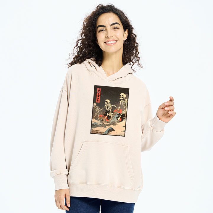 Japanese Rising Skeletons Washed Hoodie