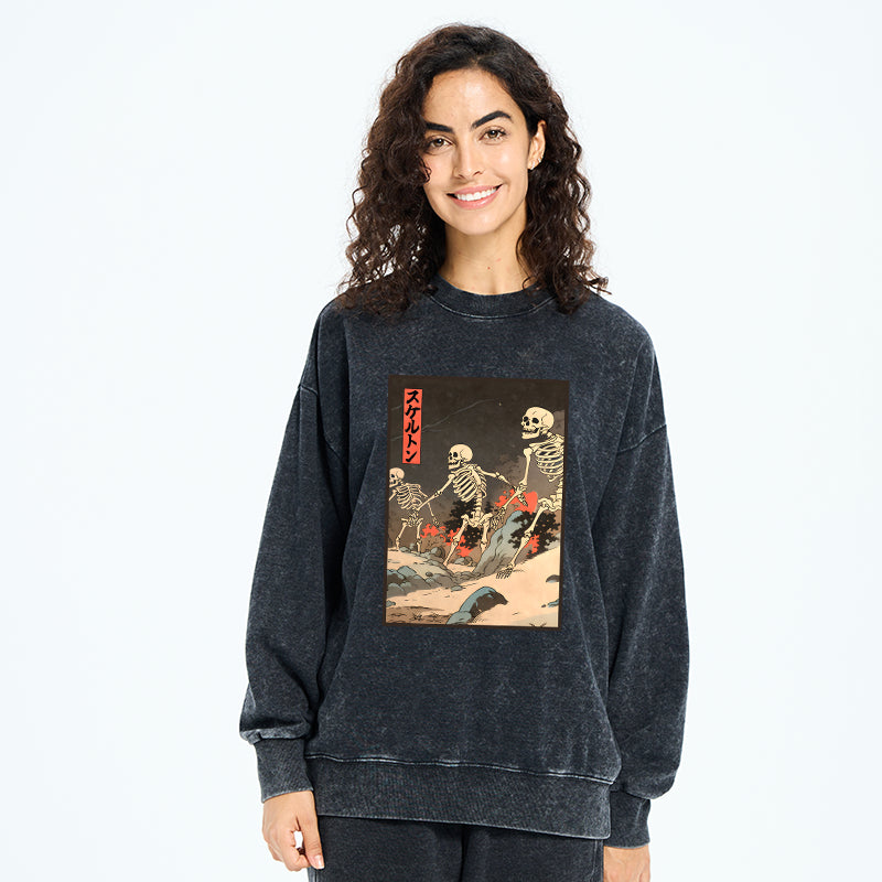 Japanese Rising Skeletons Washed Sweatshirt