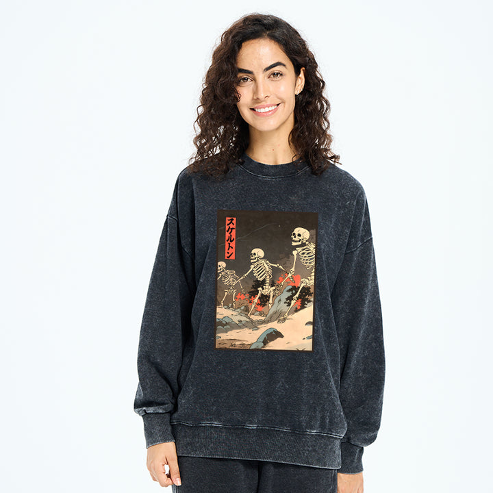 Japanese Rising Skeletons Washed Sweatshirt