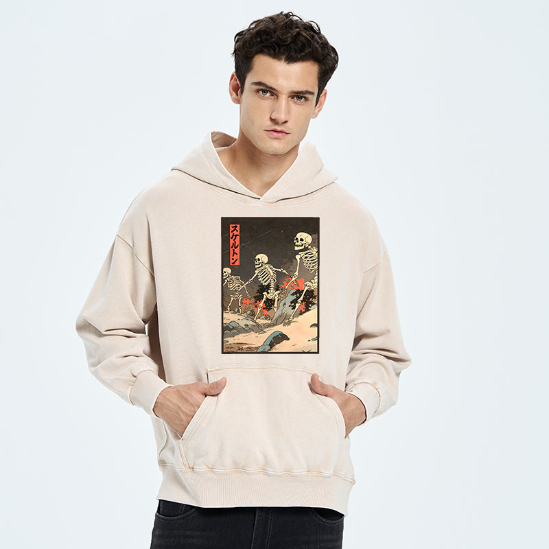 Japanese Rising Skeletons Washed Hoodie