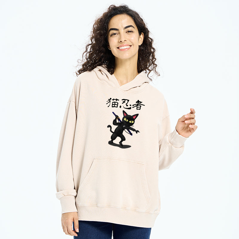 Ninja Cat Washed Hoodie