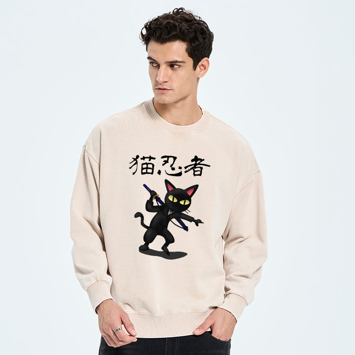 Ninja Cat Washed Sweatshirt
