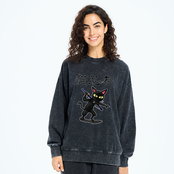 Ninja Cat Washed Sweatshirt