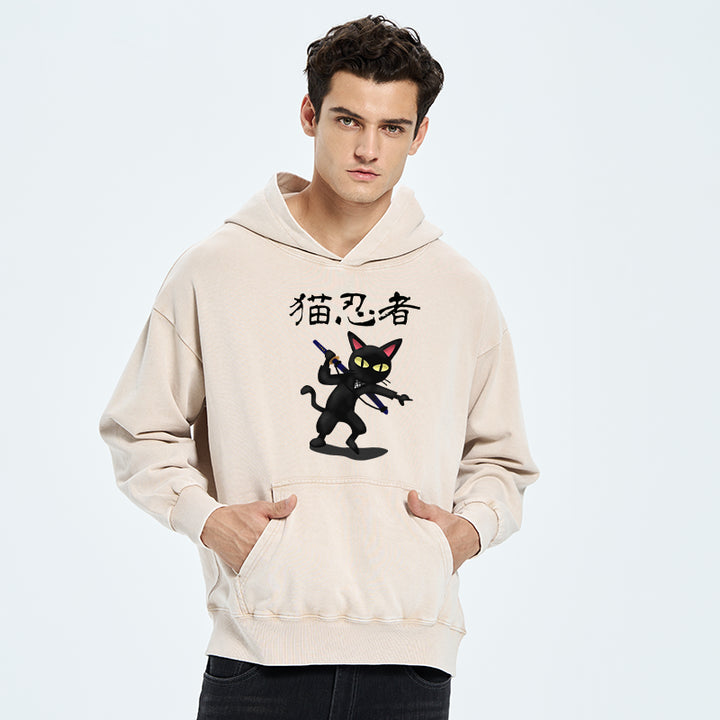 Ninja Cat Washed Hoodie