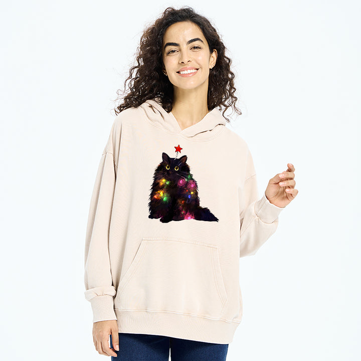 Christmas Lights Cat Washed Hoodie