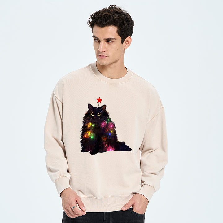 Christmas Lights Cat Washed Sweatshirt
