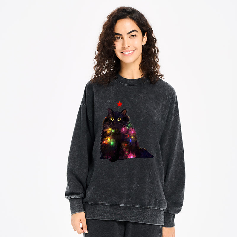 Christmas Lights Cat Washed Sweatshirt