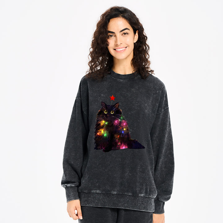 Christmas Lights Cat Washed Sweatshirt