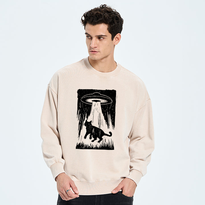 Cat Kidnapped By Aliens Washed Sweatshirt