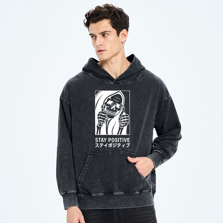 Stay Positive Skeleton Washed Hoodie