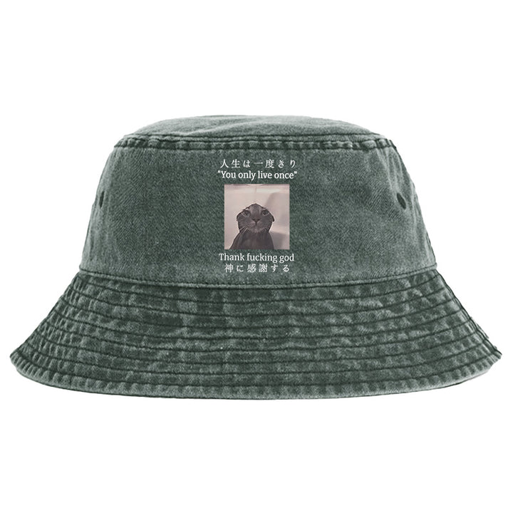 Funny Melancholy Cat Washed Bucket Hat