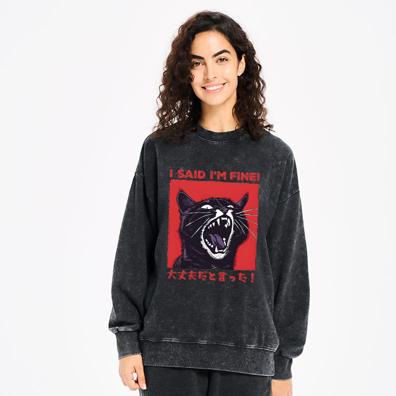 Angry Cat Japan Washed Sweatshirt