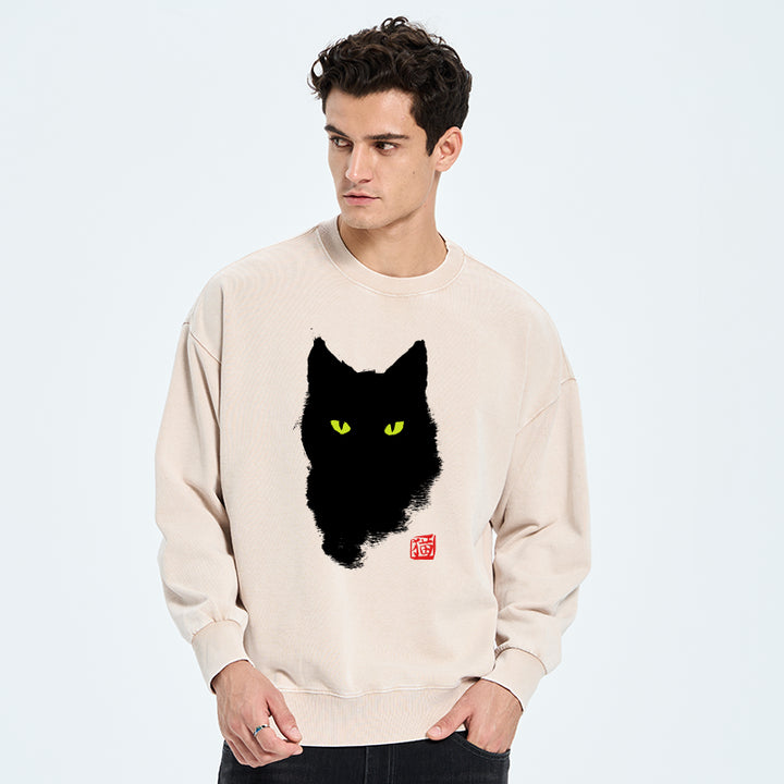 Cat Sharp Gaze Washed Sweatshirt