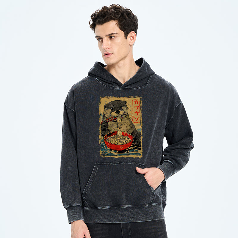 Otter Eating Ramen Japan Washed Hoodie