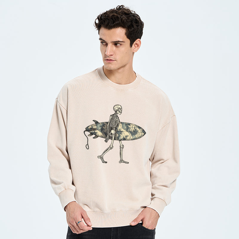 Skeleton Ready To Go Surfing Washed Sweatshirt