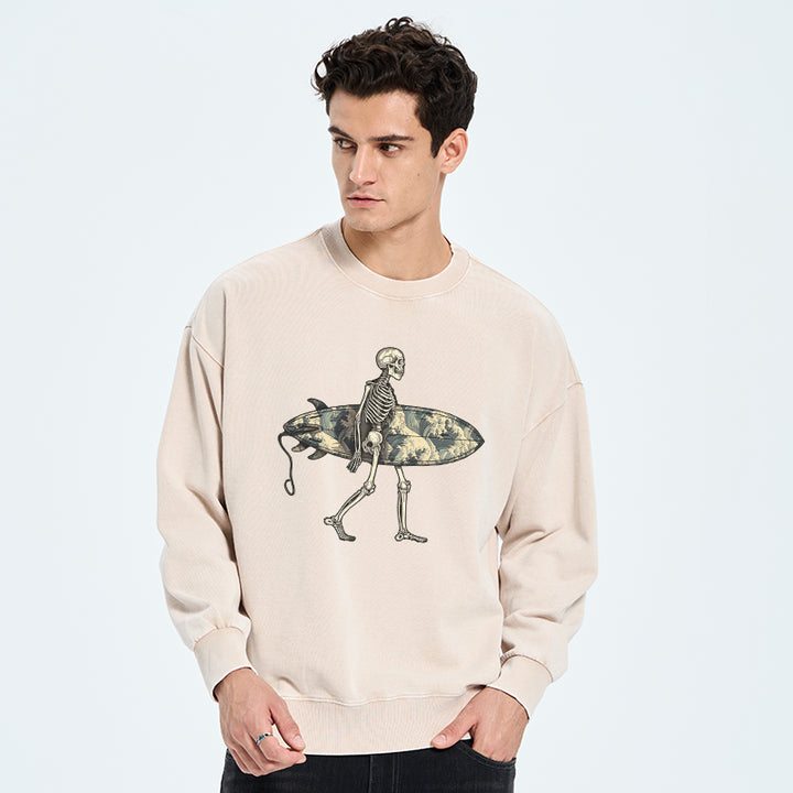 Skeleton Ready To Go Surfing Washed Sweatshirt