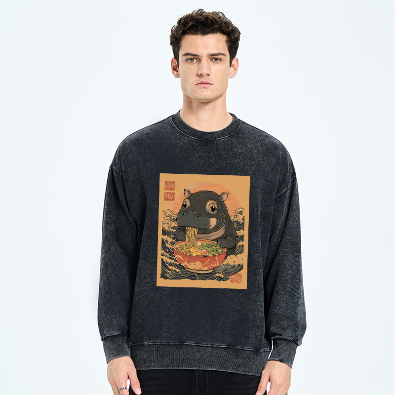 Moo Deng Eat Ramen Washed Sweatshirt