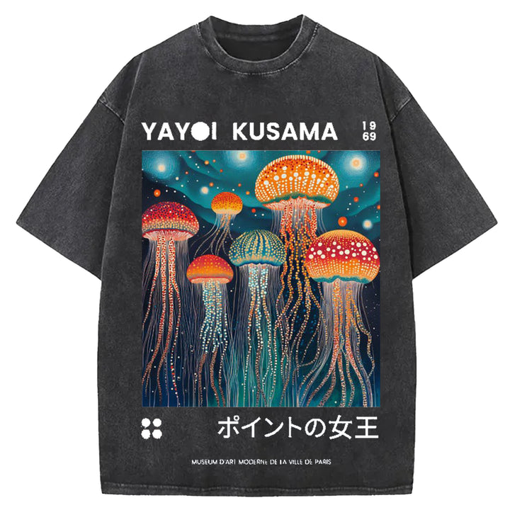 Yayoi Kusama Jellyfish Vintage Design Washed Crew Neck T-Shirt