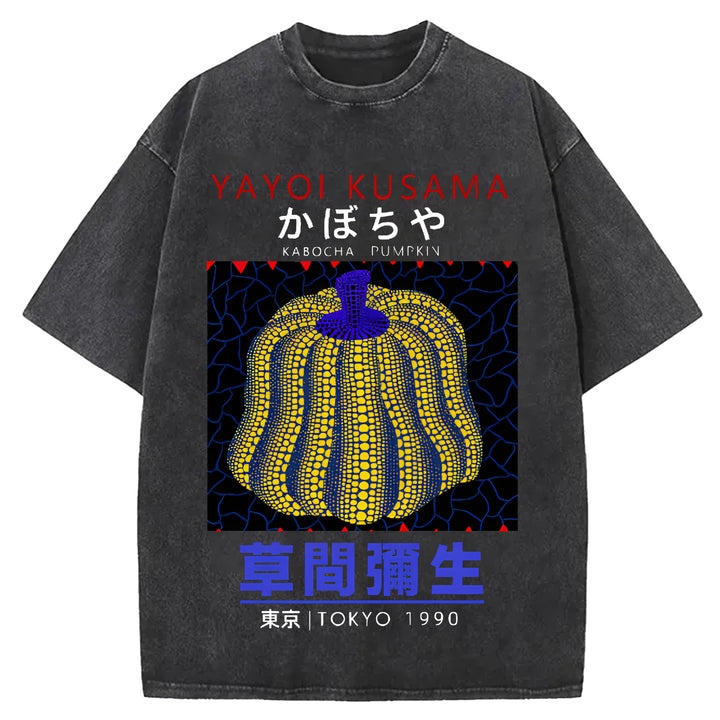 Yayoi Kusama Pumpkin Tokyo 1990 Vintage Design Washed Crew Neck T-Shirt
