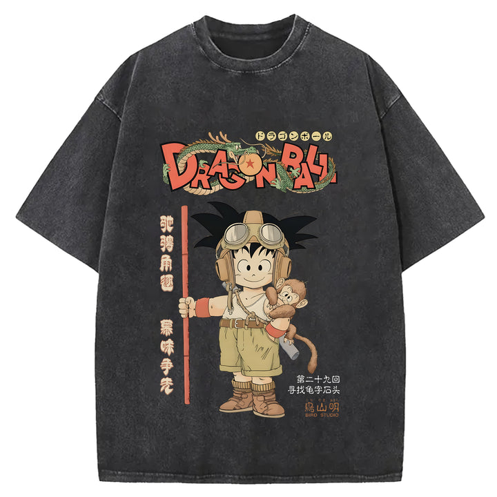 Japanese Anime Washed Crew Neck T-Shirt