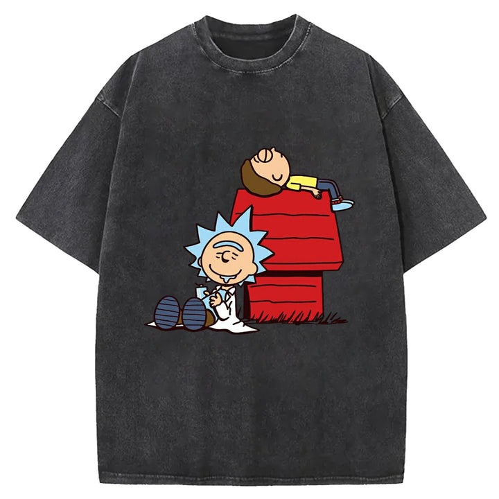 Funny Cartoon Washed Crew Neck T-Shirt