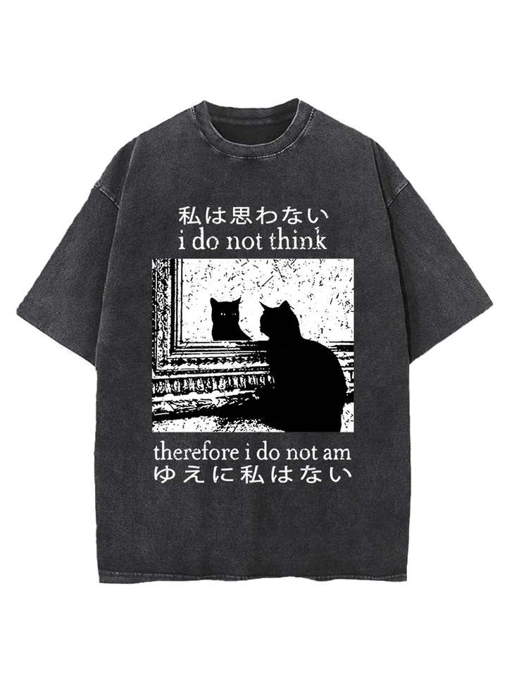 Thinking Cat Washed Crew Neck T-shirt