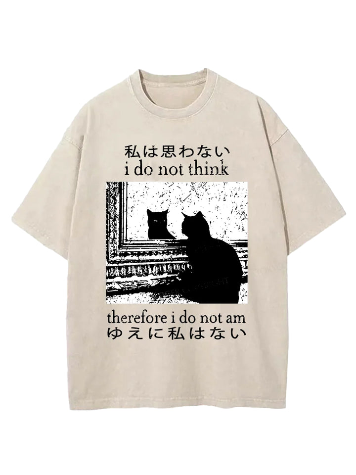 Thinking Cat Washed Crew Neck T-shirt