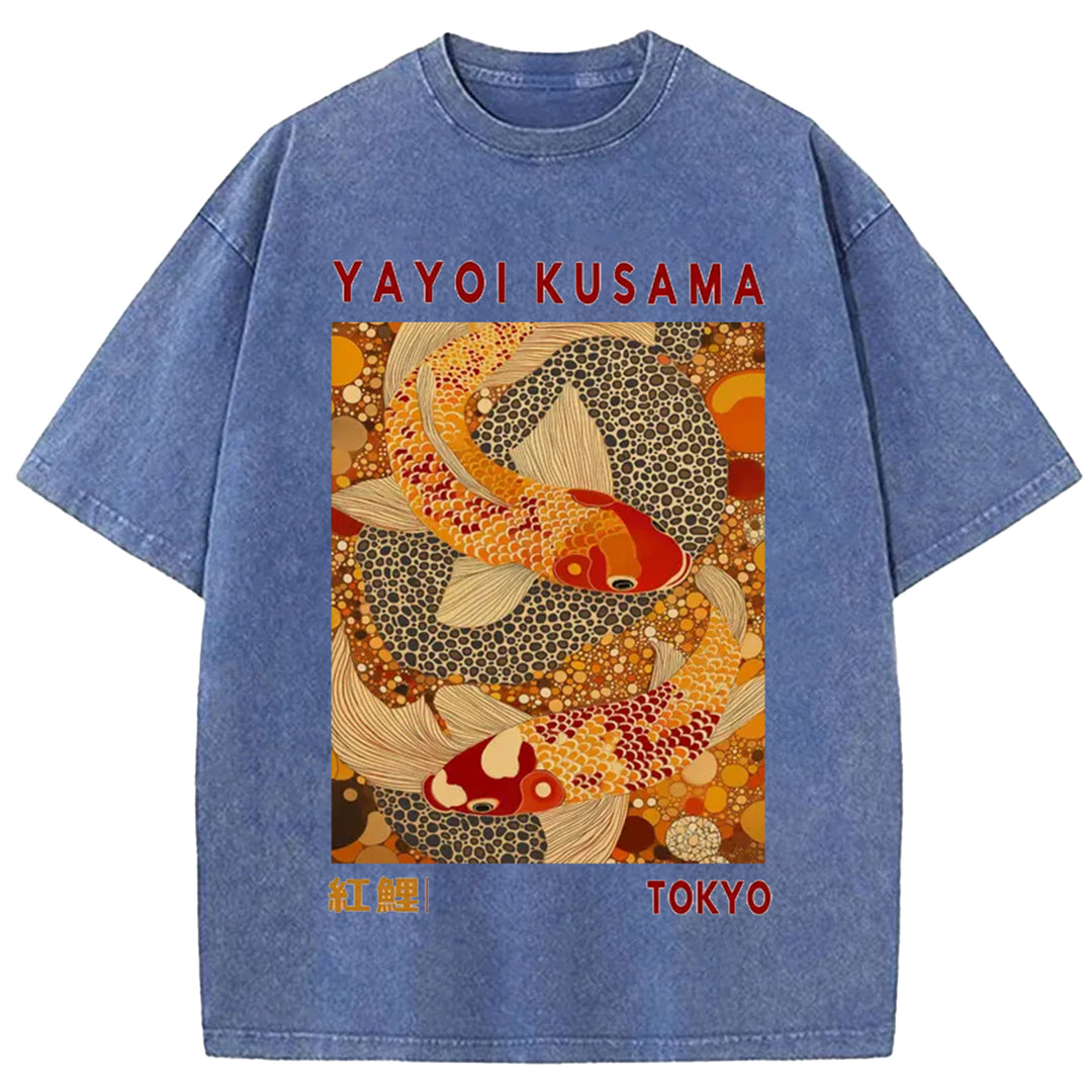 Yayoi Kusama Vintage Design Washed Crew Neck T-Shirt