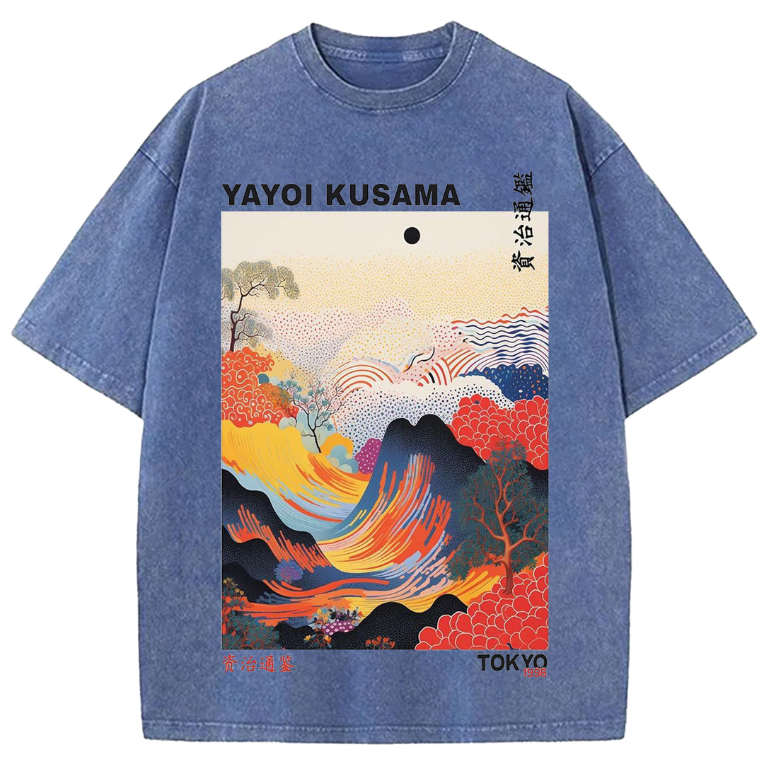 Yayoi Kusama Vintage Design Washed Crew Neck T-Shirt