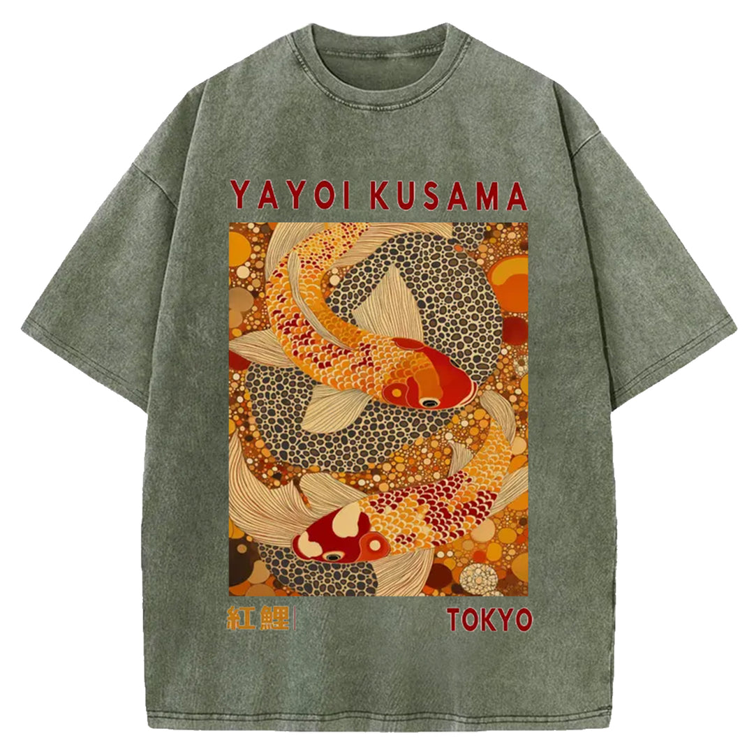 Yayoi Kusama Vintage Design Washed Crew Neck T-Shirt