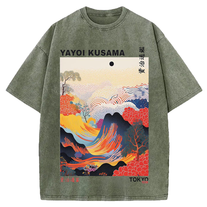 Yayoi Kusama Vintage Design Washed Crew Neck T-Shirt