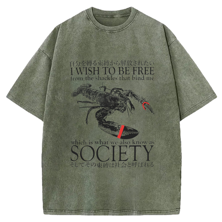 I Wish To Be Free Washed Crew Neck T-Shirt
