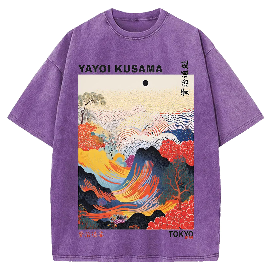 Yayoi Kusama Vintage Design Washed Crew Neck T-Shirt