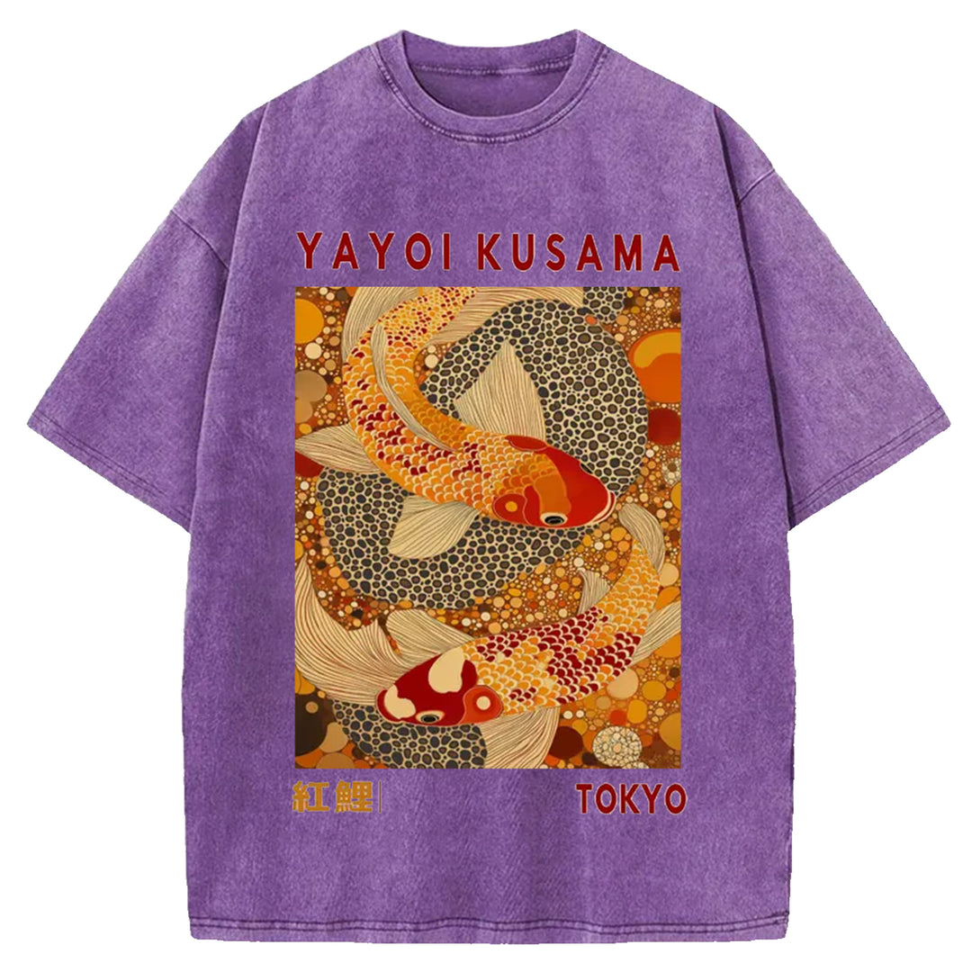 Yayoi Kusama Vintage Design Washed Crew Neck T-Shirt