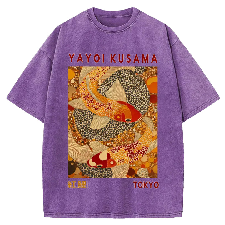 Yayoi Kusama Vintage Design Washed Crew Neck T-Shirt