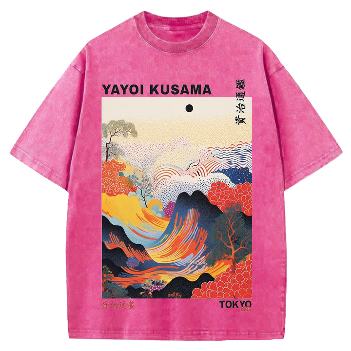 Yayoi Kusama Vintage Design Washed Crew Neck T-Shirt