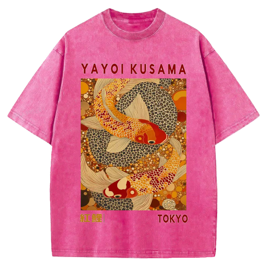 Yayoi Kusama Vintage Design Washed Crew Neck T-Shirt