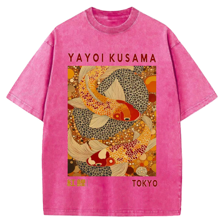 Yayoi Kusama Vintage Design Washed Crew Neck T-Shirt