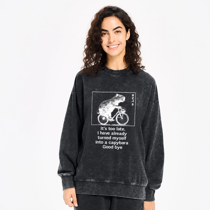 Funny Capybara Riding A Bicycle Washed Sweatshirt