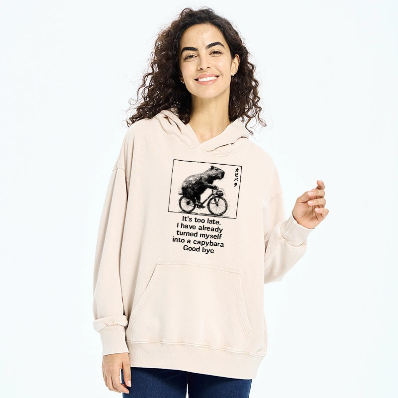 Funny Capybara Riding A Bicycle Washed Hoodie