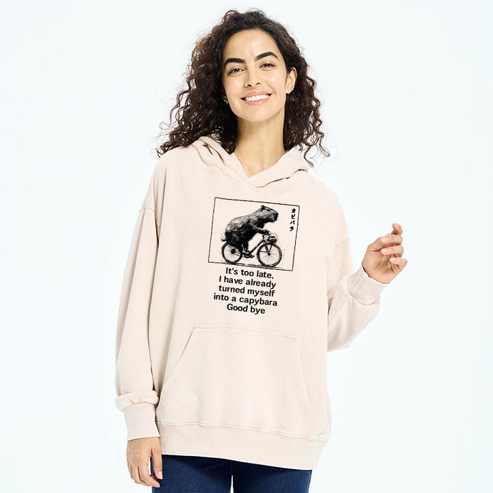 Funny Capybara Riding A Bicycle Washed Hoodie