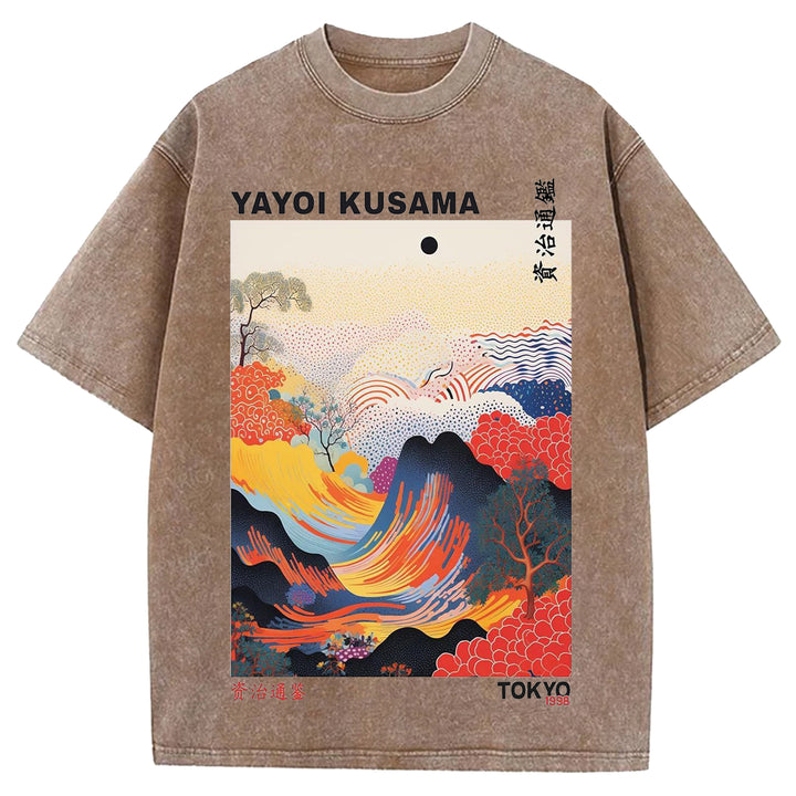 Yayoi Kusama Vintage Design Washed Crew Neck T-Shirt