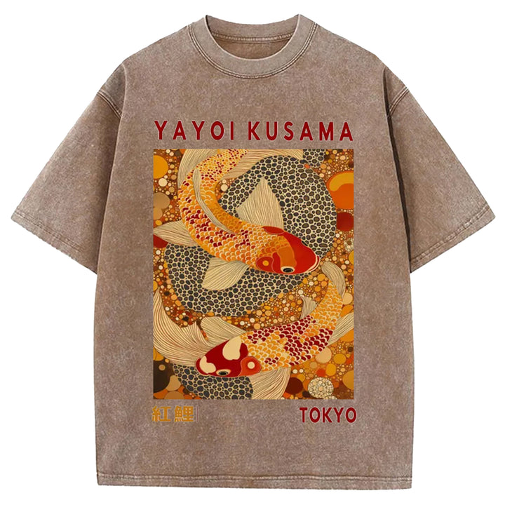 Yayoi Kusama Vintage Design Washed Crew Neck T-Shirt