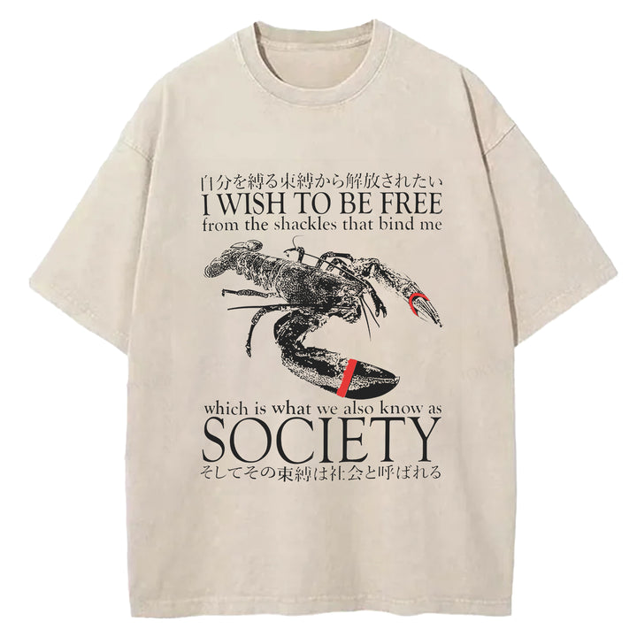 I Wish To Be Free Washed Crew Neck T-Shirt