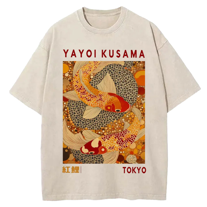 Yayoi Kusama Vintage Design Washed Crew Neck T-Shirt